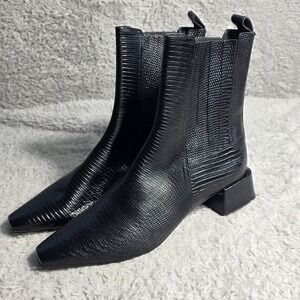NAPOLEONI Black Snakeskin Italian Leather Block‎ Heel Ankle Boots EU 40 US 9 NEW